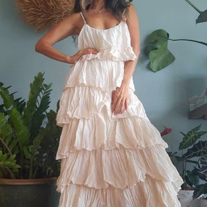 Bohemian Ruffled Maxi Dress,Boho Spaghetti Strap Dress,Bohemian Ruffled Wedding Dress,Boho Wedding Dress,Handmade Ruffled wedding dress.