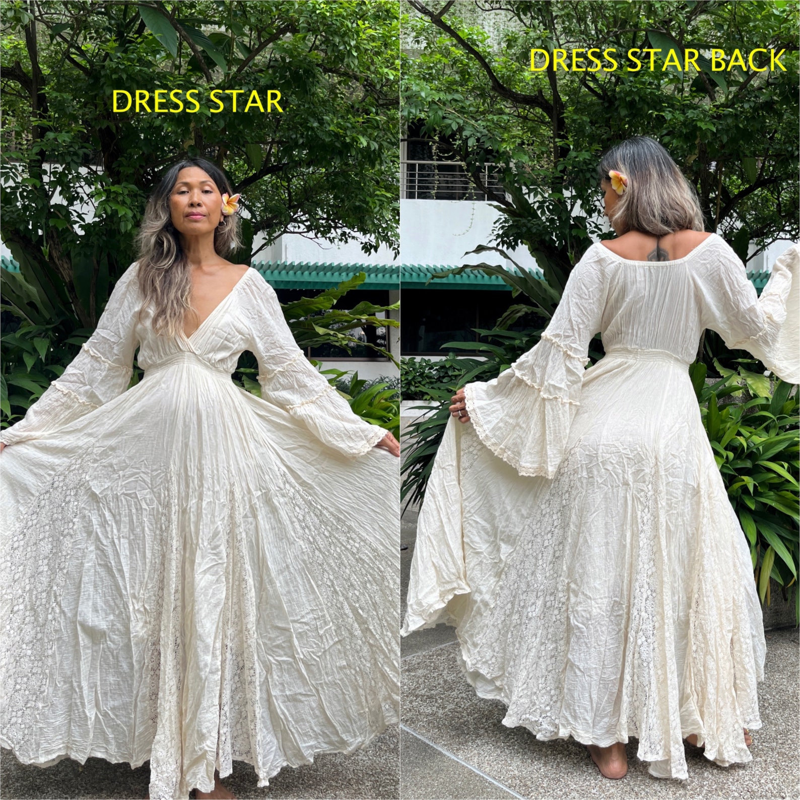 Boho Wedding Dress,cream Wide Sleeve Wedding Dress,beach Wedding Dress ...