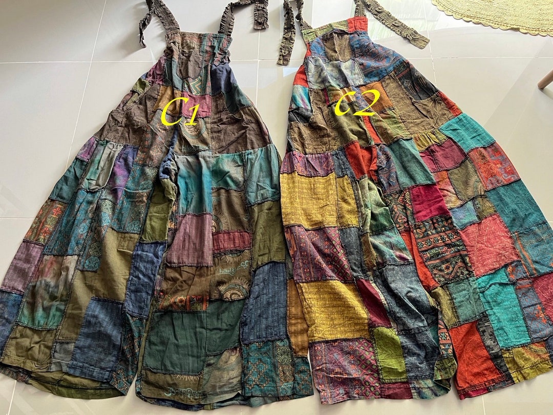 Boho Patchwork Overall in Pants,hippie Patchwork Baggy Overall,wide ...