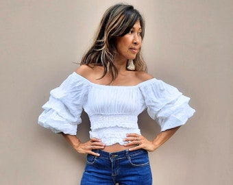 Boho Puffy Sleeve Blouse,Off Shoulder  Blouse,Boho Wedding Set top and skirt,Maternity Photoshoot Set ,Option top only,skirt only, Or Set.