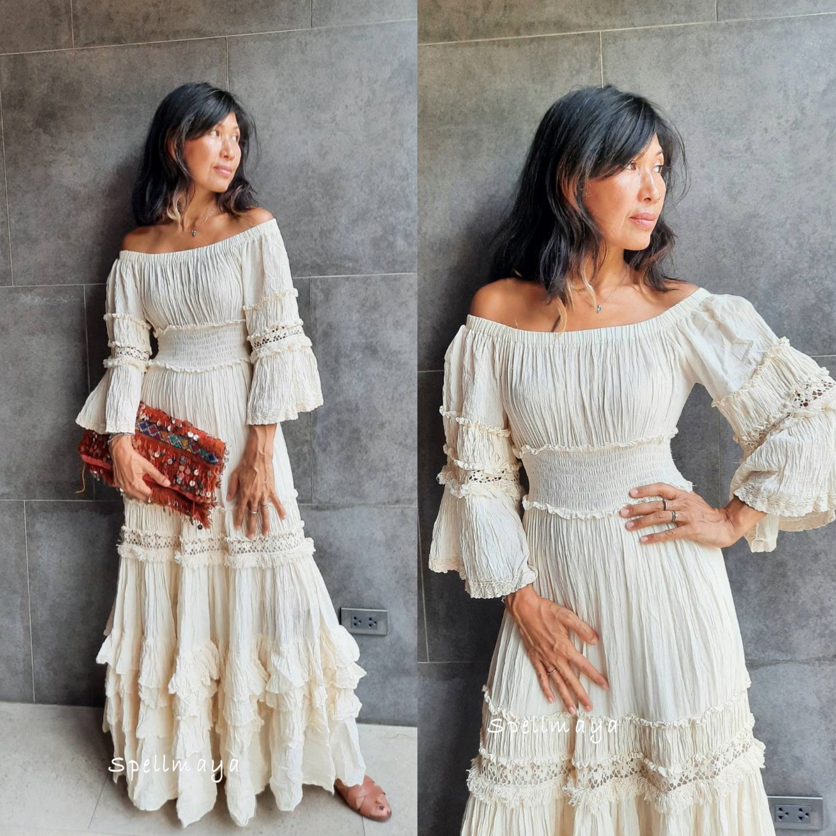 bohemian off the shoulder maxi dress