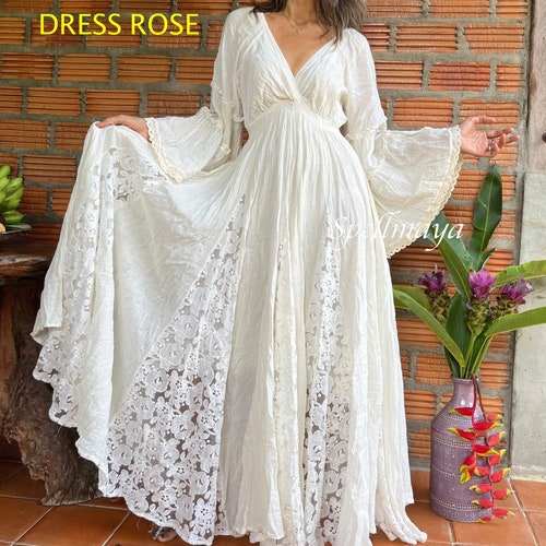 cream lace boho maxi dress Cream Lace Maxi