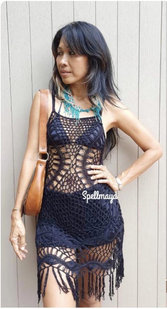 Half Moon in Color- Crochet Dress With Fringe- Off-white, Forest Green,  Mocha, Cerulean. Crochet Dresses. - Etsy