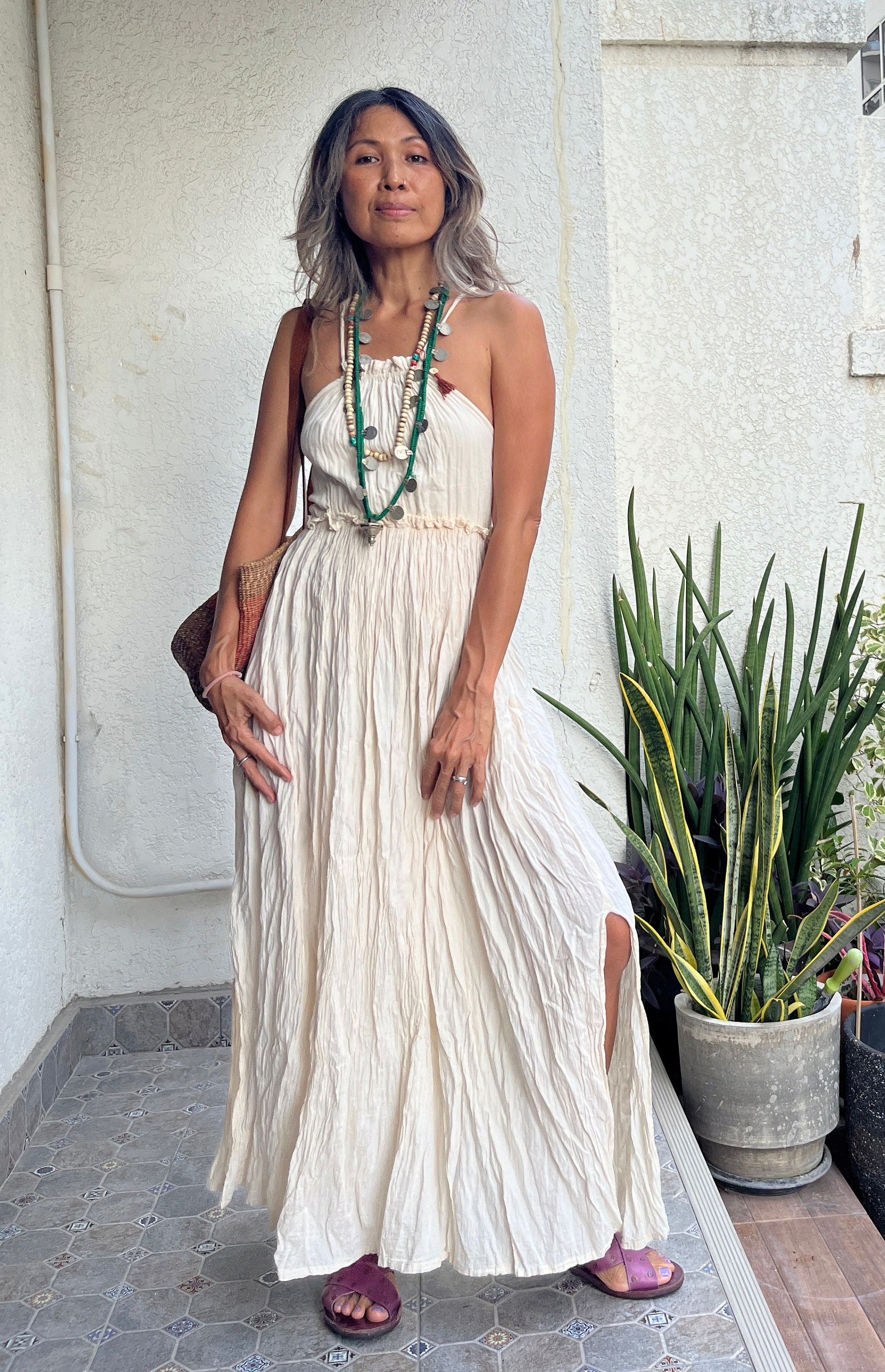 off-white boho glam loopy trim maxi dress Farm Rio Boho Glam Floral Maxi Dress - Boho Glam Off-White