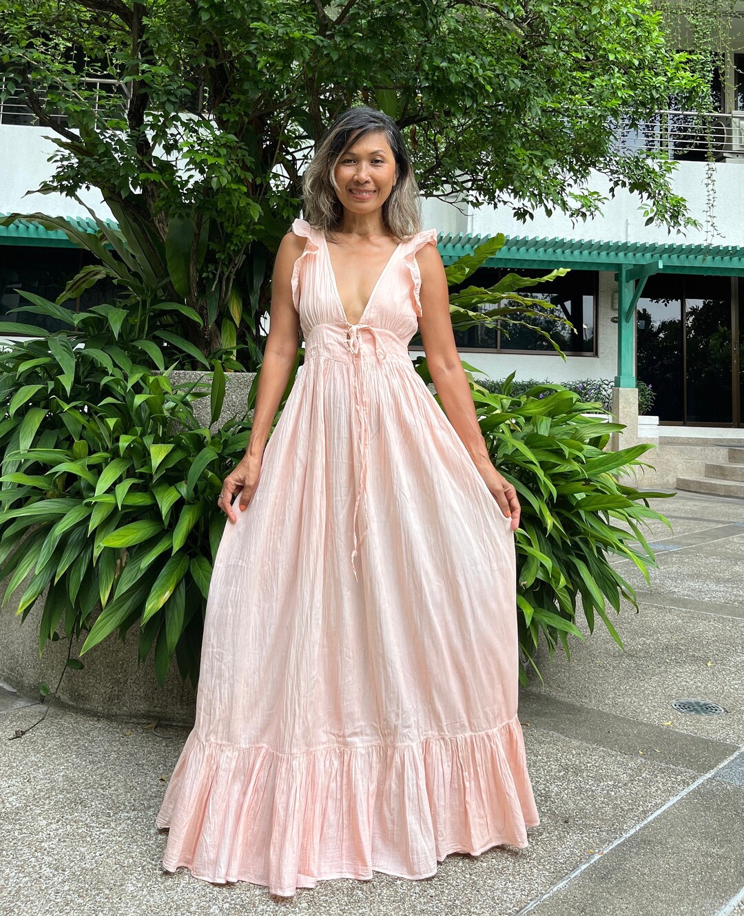 Boho Wedding Dress,boho Ruffled Wedding Dress,deep V Neck Maxi Dress,beach  Wedding Dress,engagement Maxi Dress,sexy Wedding