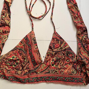 Boho Neckholder Seidenblumen Krawatten, Seidenblock bedruckt, Strand bunt Top, Festival Crop Top, Bild 2