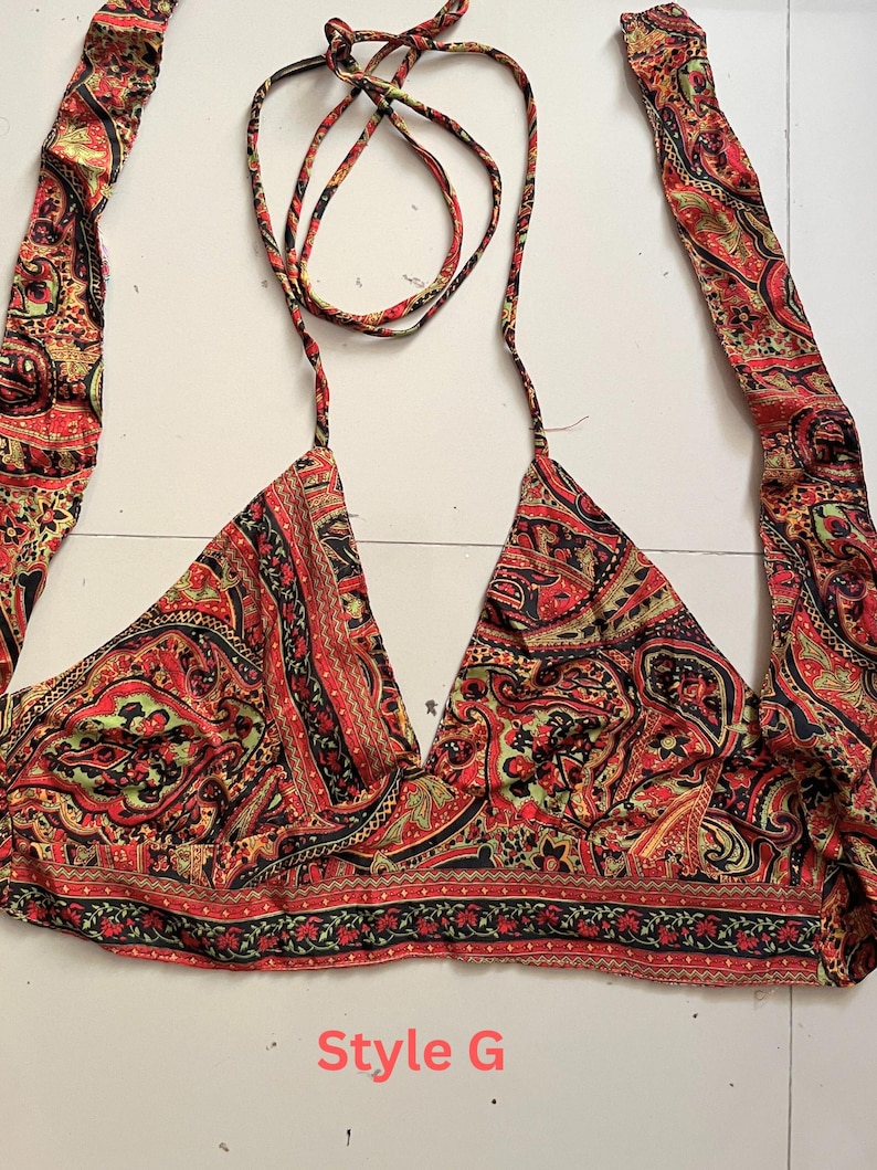 Boho Neckholder Seidenblumen Krawatten, Seidenblock bedruckt, Strand bunt Top, Festival Crop Top, Bild 2