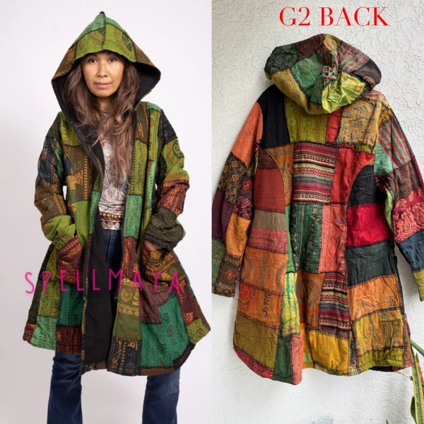 Handmade Hoody Patchwork long  Jacket, Hippie Nepalese Tribal Patchwork Duster.Patchwork Long Cardigan, Festival Patchwork Long jacket.