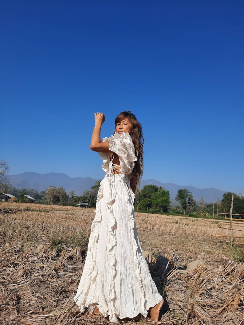 Bohemian Wedding Dress/Off White Wedding Dress/ Boho Wedding Dress/Maxi Wedding Dress/Engagement Dress/Resort wear/Maternity Maxi Dress. image 5