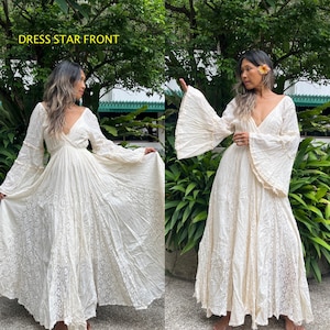 Boho Wedding Dress,Cream Wide Sleeve Wedding Dress,Beach Wedding Dress,Maternity for Photoshoot Maxi dress,Photoshoot Wedding Dress. Dress STAR Cream