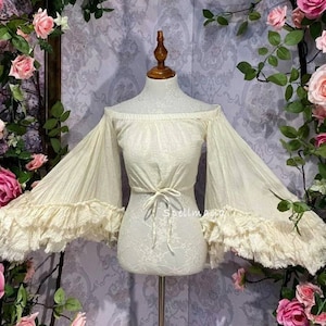 Handmade Cotton Crop Top/Angle Sleeves Crop Top,Gypsy Ruffled Sleeves Top,Festival Off Shoulder Top,Boho Cream Beach Blouse,Women&#39;s Blouse.