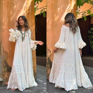 Boho Wedding Dress,Boho Maternity for Photoshoot dress,Off shoulder maxi dress,Ruffle wide Sleeve maxi dress,Cotton Plus size maxi dress.