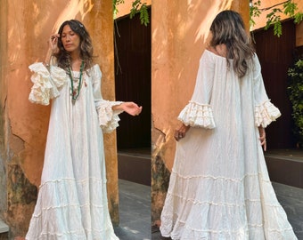 Vestido de novia bohemio, vestido de maternidad bohemio para sesión de fotos, vestido largo con hombros descubiertos, vestido largo de manga ancha con volantes, vestido largo de algodón de talla grande.