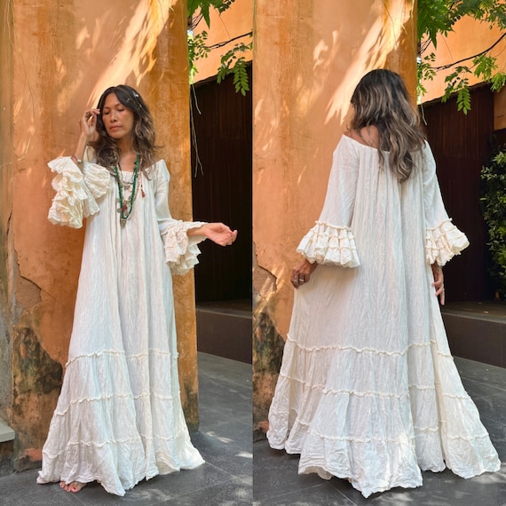 Boho Wedding Dress,boho Maternity for Photoshoot Dress,off Shoulder Maxi  Dress,ruffle Wide Sleeve Maxi Dress,cotton Plus Size Maxi Dress. 