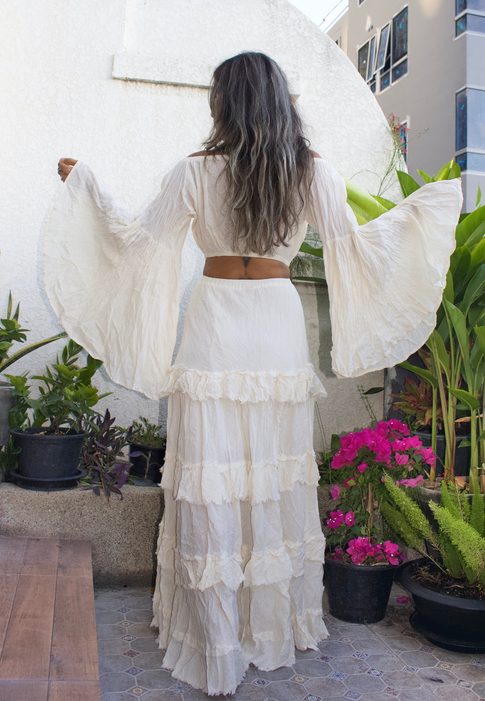 Boho Ruffled Set Crop and Skirtboho Wide Sleeve Blouse and - Etsy