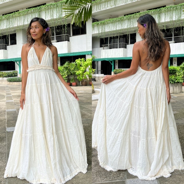 Boho Wedding Dress/ Open back Maxi Dress/Deep V Neck Maxi Dress/Halter backless dress/Pre Wedding Dress/Maternity for photoshoot dress dress