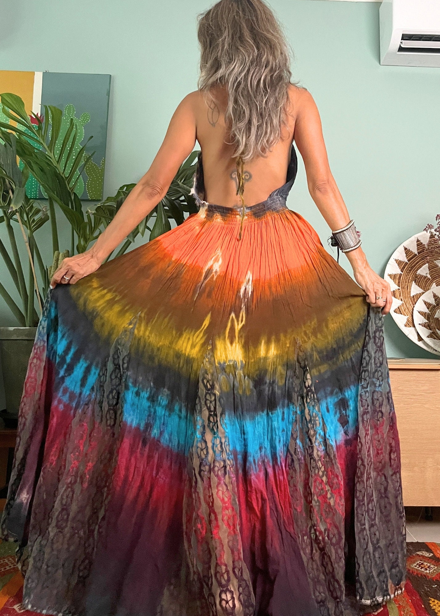 boho me tie dye maxi dress BOHO ME Cover Up Wovens Blue Maxi Dress Size S