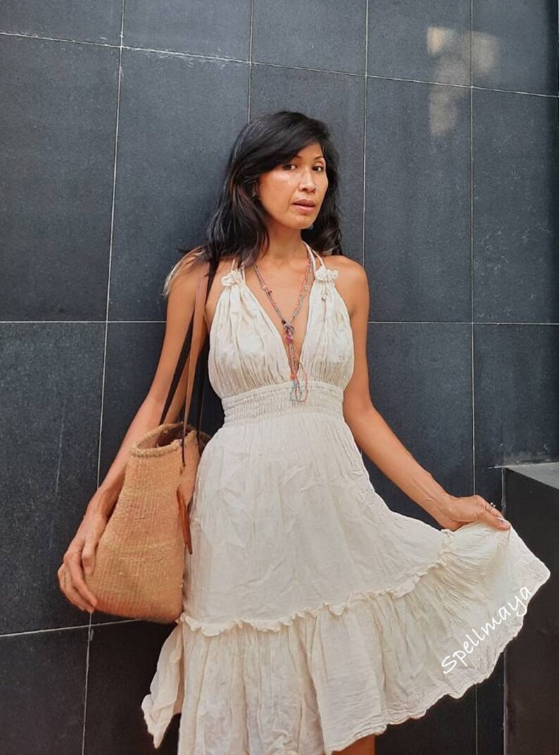 Cotton Halter Mini Boho Dress main image 0