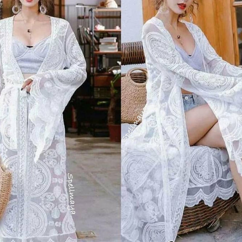 Hikaru Kimono Sleeves Lace Dress (White)