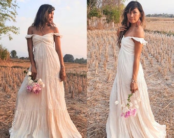 bohemian off white wedding dress
