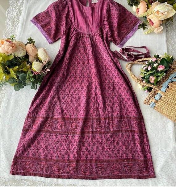 Vintage 70s Indian Dress Maxi Dress, Indian Cotton
