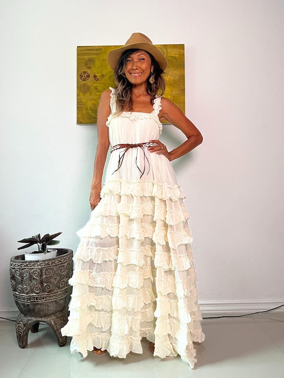 Boho Cotton Ruffle Maxi Dress,Boho Wedding Dress,Beach Wedding dress,Maternity for Photoshoot Ruffle Maxi Dress,Vacation summer maxi dress.