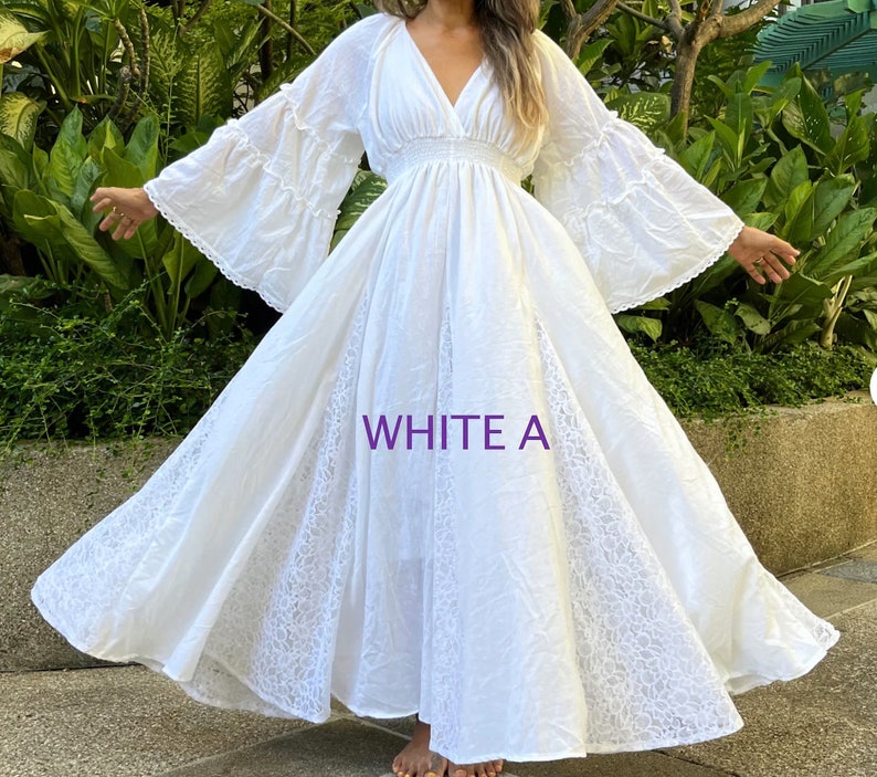Boho Wedding Dress,Cream Wide Sleeve Wedding Dress,Beach Wedding Dress,Maternity for Photoshoot Maxi dress,Photoshoot Wedding Dress. image 9
