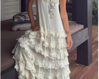Boho Cotton Ruffle Maxi Dress,Boho Wedding Dress,Beach Wedding dress,Maternity for Photoshoot Ruffle Maxi Dress,Vacation summer maxi dress.