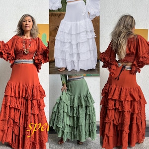 Boho 2 piece set top+skirt ,2 piece set in white,Ruffle maxi skirt,Maternity for photoshoot 2 piece set.Option top only,skirt only Or set