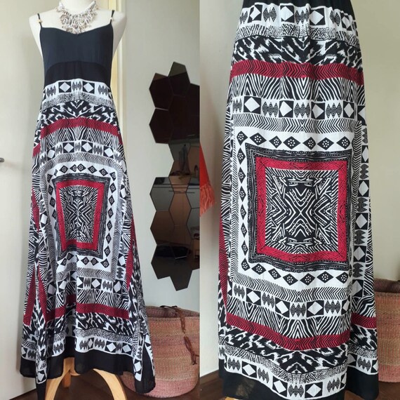 Vintage Tribal Printed Maxi Dress/Bohemian Black and White | Etsy