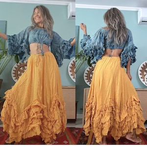 Boho 2 piece set in skirt,Maternity set t for Photoshoot, Crop top,Ruffle Maxi Skirt, Options for Top Only, Skirt Only, or Set