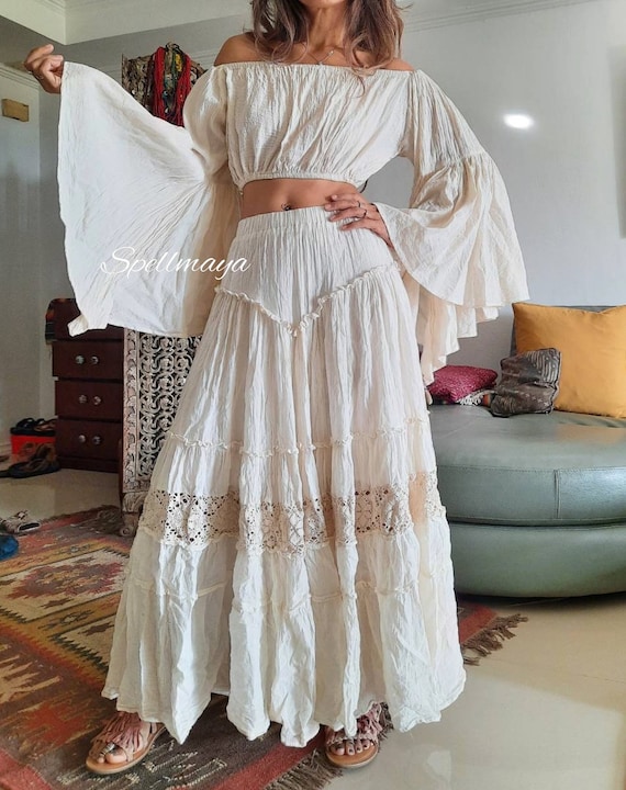 Boho Set of Top and Skirt, Flamenco Skirt,boho Ruffle Skirt