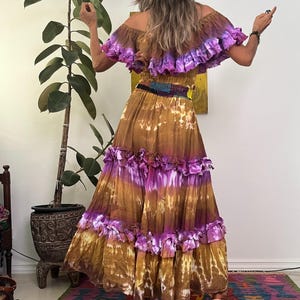 Boho Tie dye High slit maxi dress,Cotton maxi dress,Festival tie dye dress,Vacation maxi dress,Multiple tie dye dress,Off shoulders dress. image 2