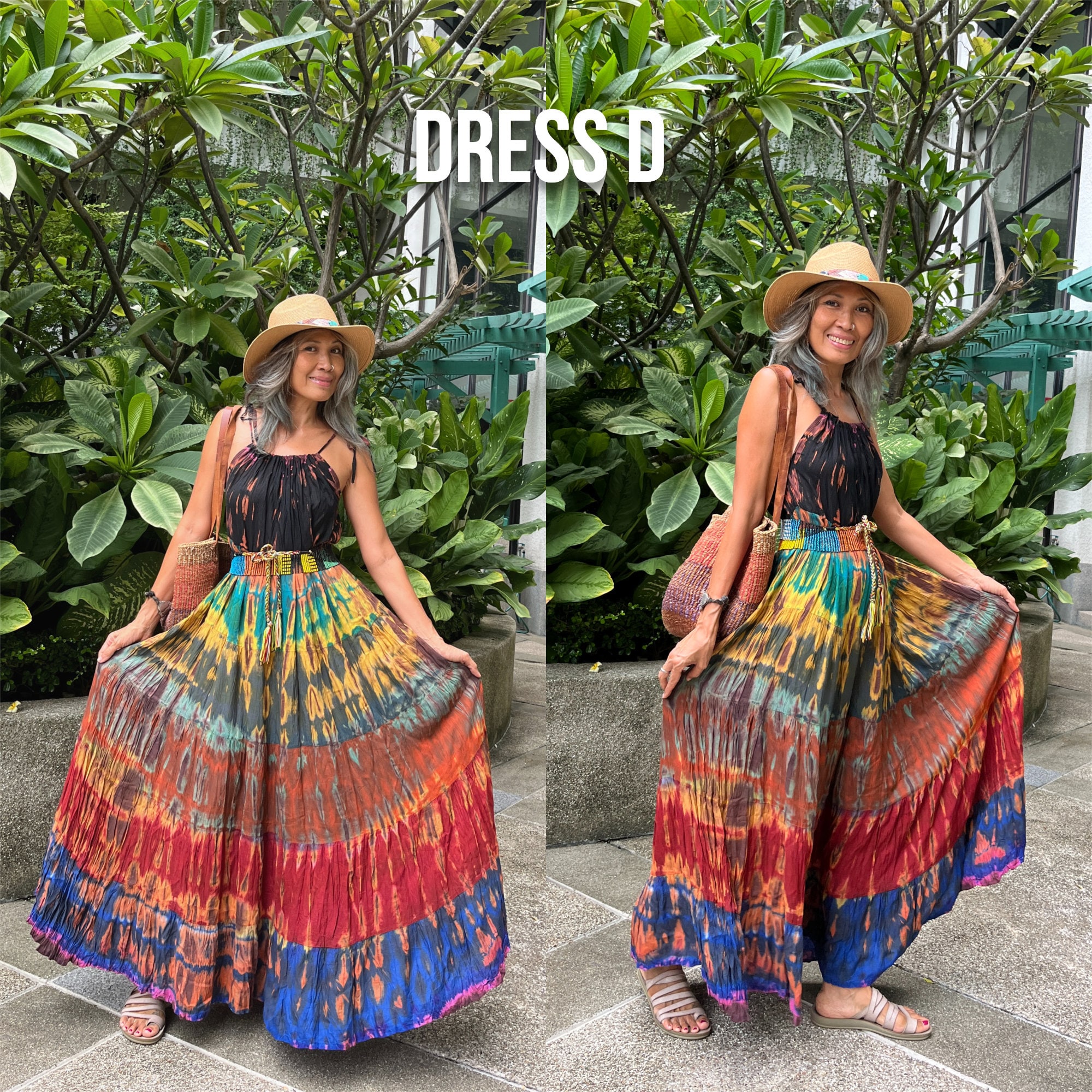 Floral Tie-dye Sundress, Rayon Boho Dress, Plus Size