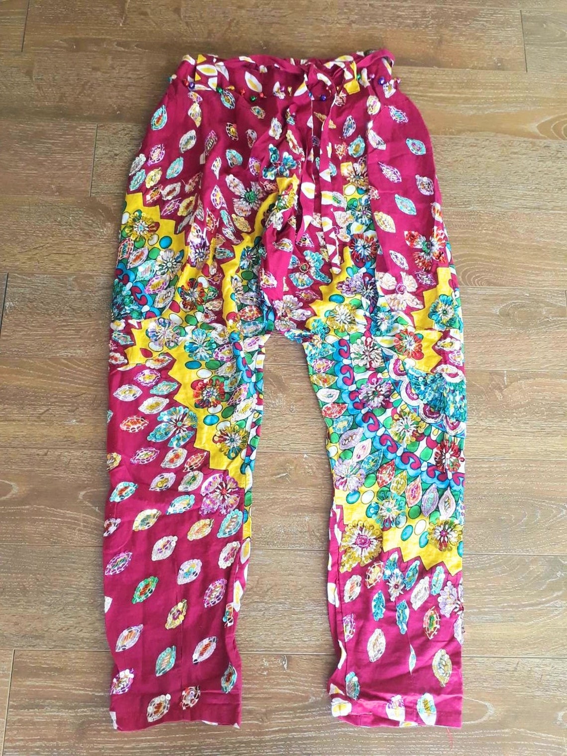 National Customs Sequin Elastic Waist Loose Harem Pants