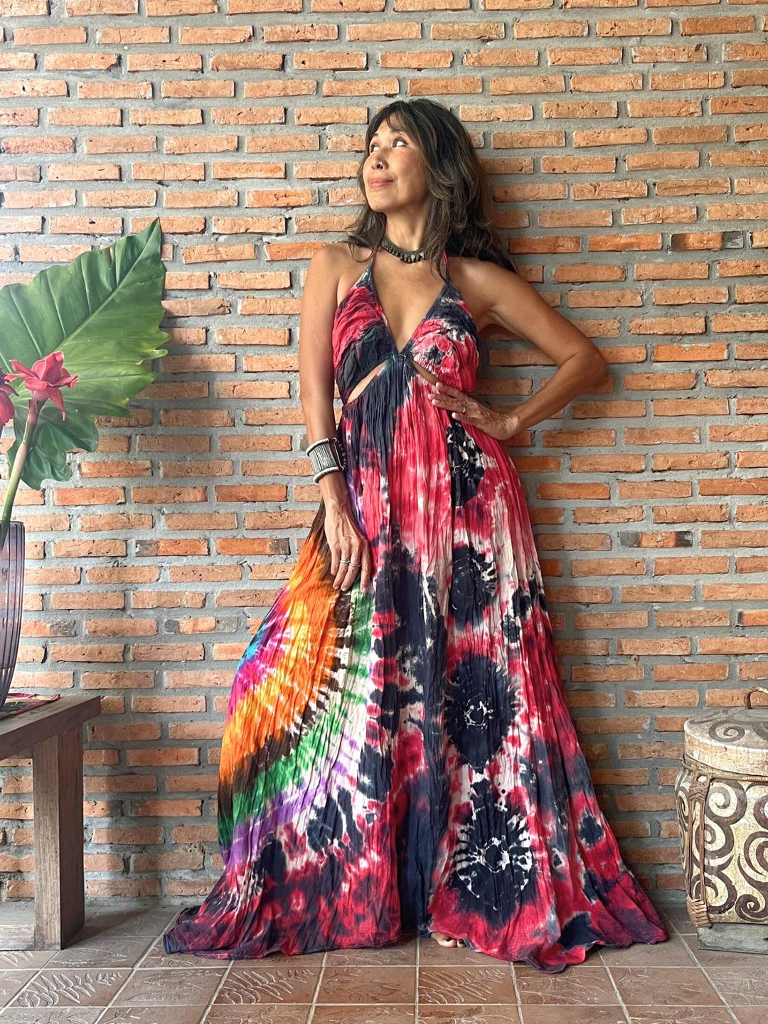 backless colorful dress Fundua Backless Maxi Dress