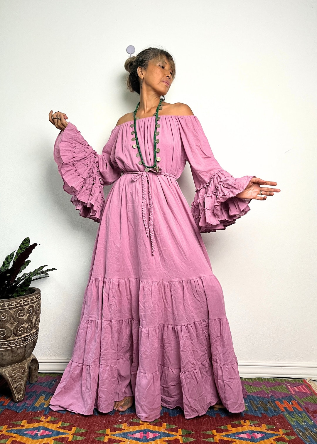 boho print off the shoulder maxi dress. Large to plus or xl