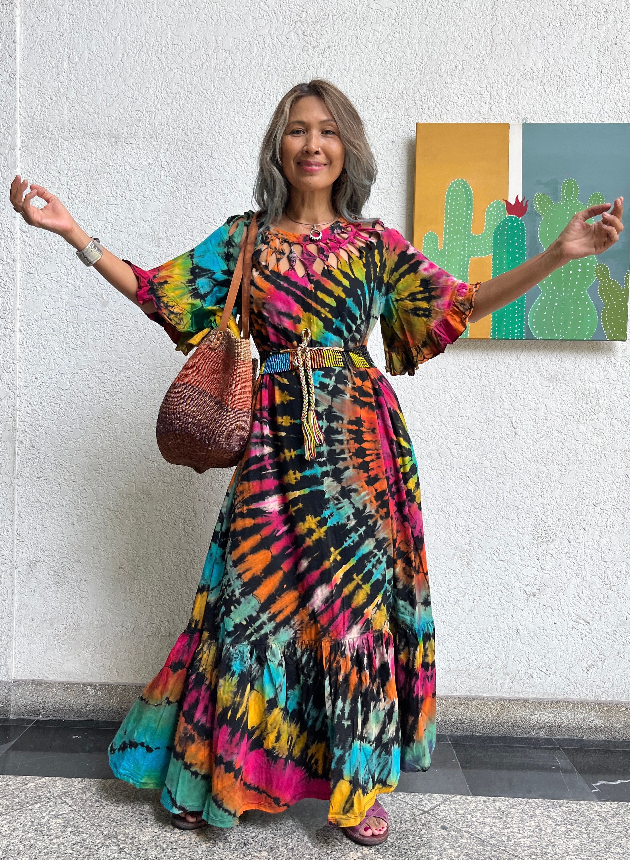Boho Cutwork Tie Dye Maxi Dress,festival Tie Dye Width