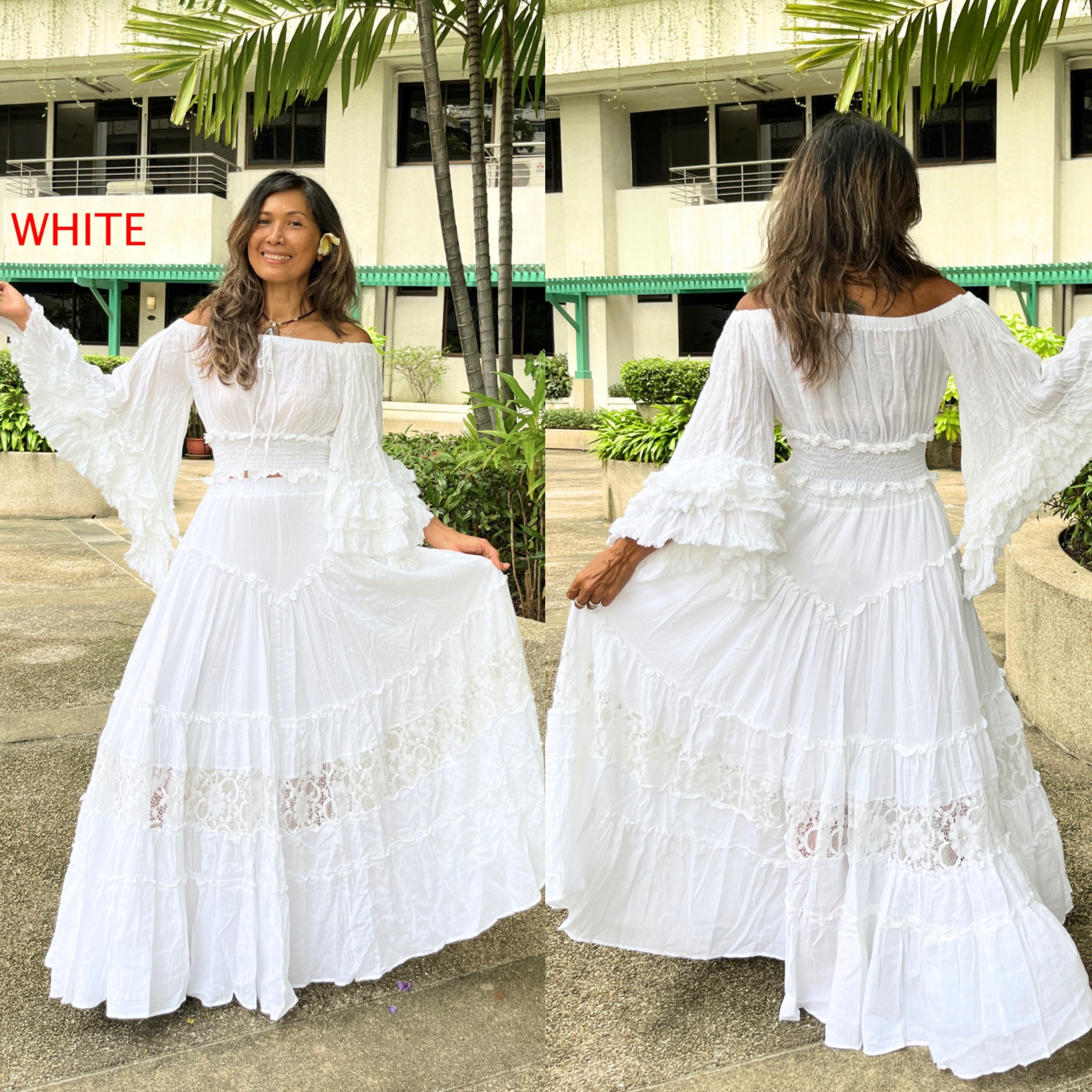 【BOHEMSEO】LACE MAXI SKIRT Vintage Y2K Bohemian Lace Maxi crochet a skirt with High