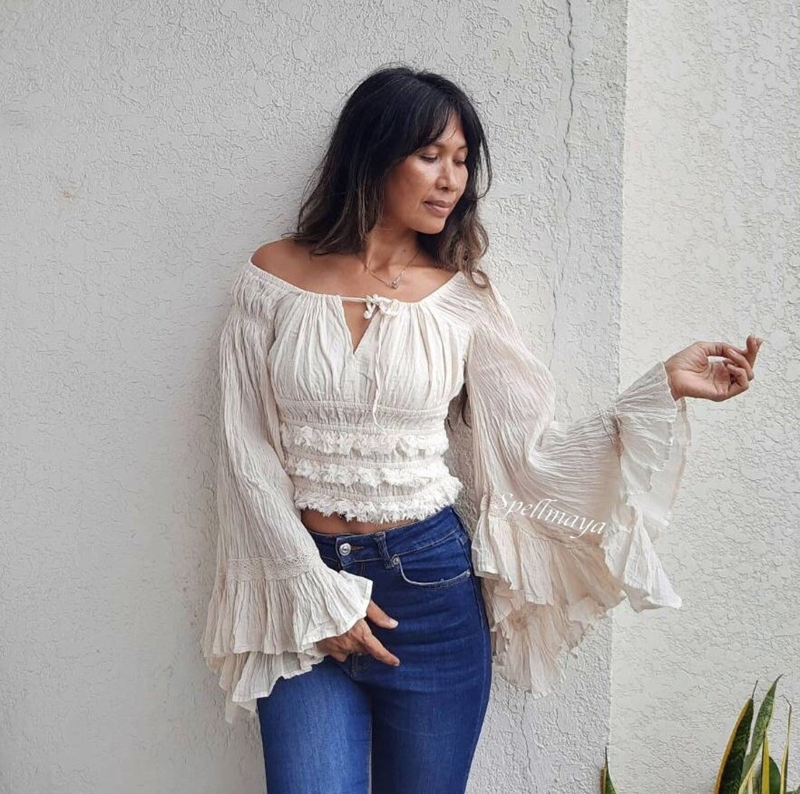 Boho Wide Sleeve Blouse,off Shoulder Cotton Blouse,gypsy Boho Wide Sleeve Blouse,off Shoulder Cotton Blouse,gypsy