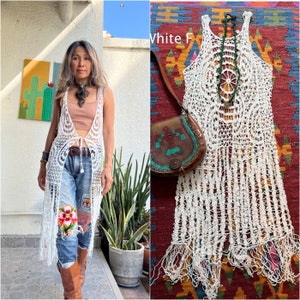 Bohemian 3 colors Black,Cream,White Lace Long Vest/Festival Lace Fringe Vest/Hippie Long vest/Summer Bikini Cover Up/Boho Lace Long Vest.