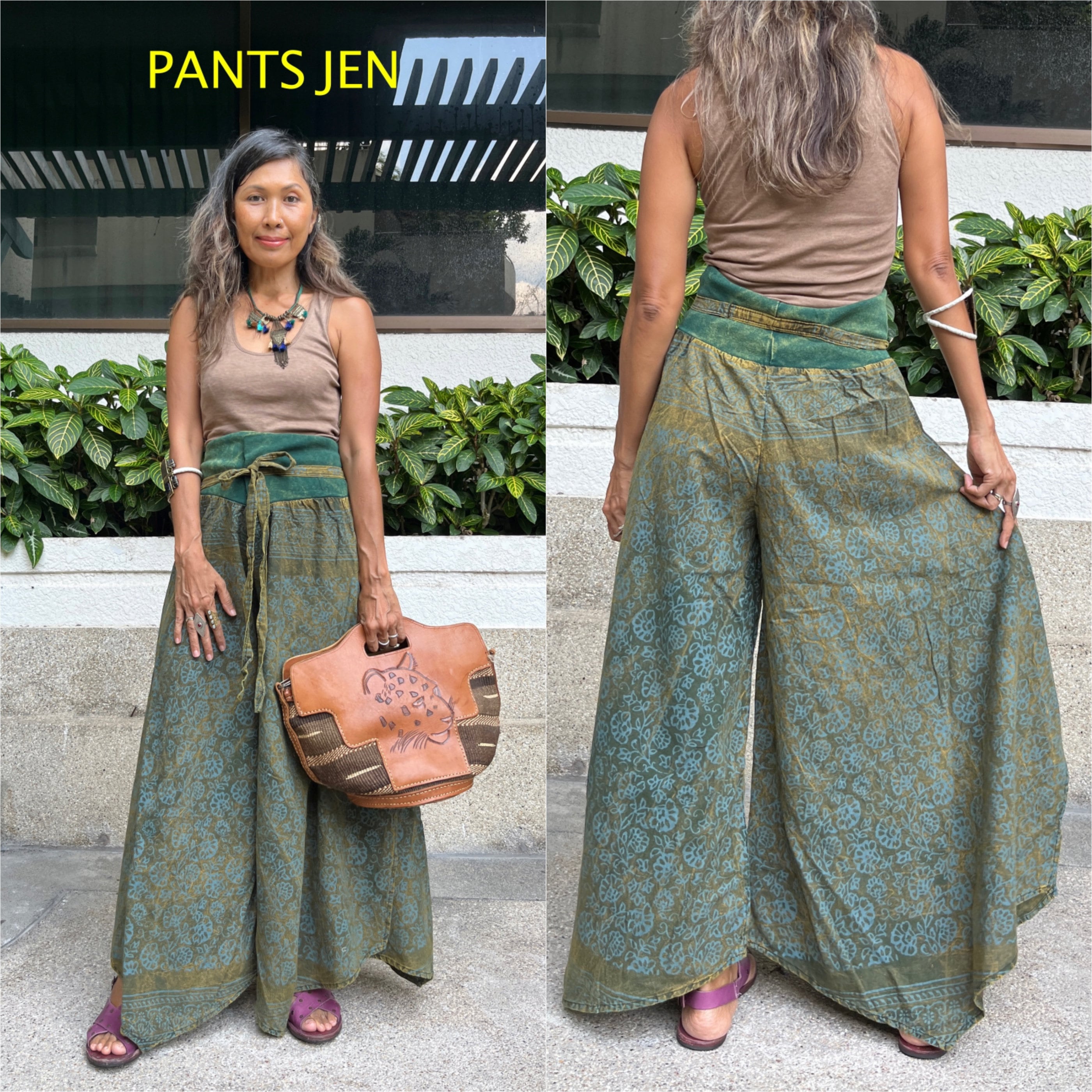 Boho Hippie Cotton Pants,tired Wide Leg Cotton Pants,block