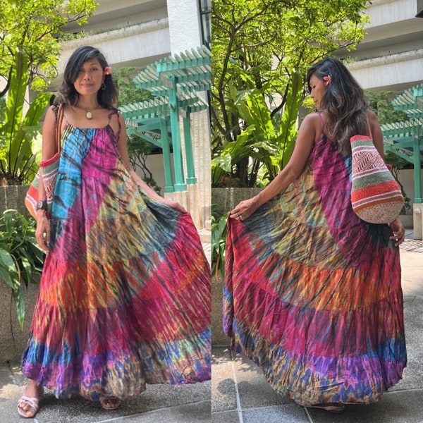 Boho gebundenes Batik-Maxikleid, Plus-Size-Batikkleid, Umstands-Maxikleid, Viskose-Batikkleid, Festival-Batikkleid, Hippie-Batikkleid.