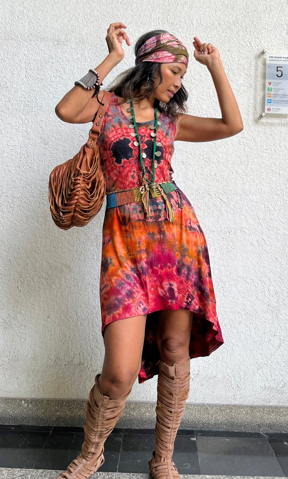 festival tie dye dress Boho Hight Low Sleeveless Tie Dye Dress,hippie Hand Tie Dye Mini Dress,festival  Tie Dye Dress,sexy Tie Dye Dress,colorful Tie Dye Dress