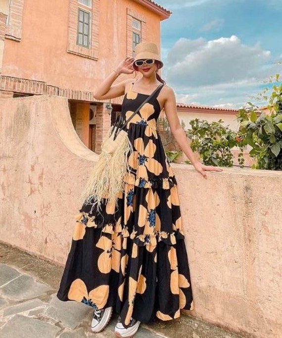 boho women's dresses Tassel Tie Neck Boho Print Dress for Women Above Knee Length