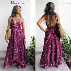 Vestido largo boho tie dye con corte alto y bajo, vestido tie dye hippie, vestido largo playero, vestido largo tie dye, vestido largo infinito, vestido largo con espalda abierta.