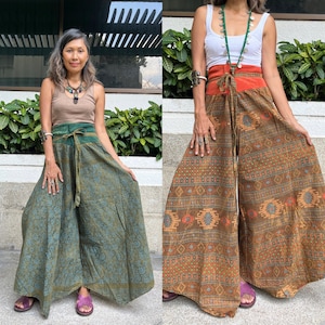 Boho hippie Cotton pants,Tired Wide leg Cotton pants,Block Printed pants,Hippie Flora Wide Legs Pants,Festival Stone Wash Long Baggy Pants,
