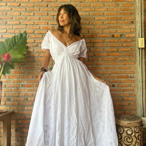 maternity white maxi dress Emma During + After Tank neckline and long sleeves Anna-Kaci Women's Off Shoulder Maternity