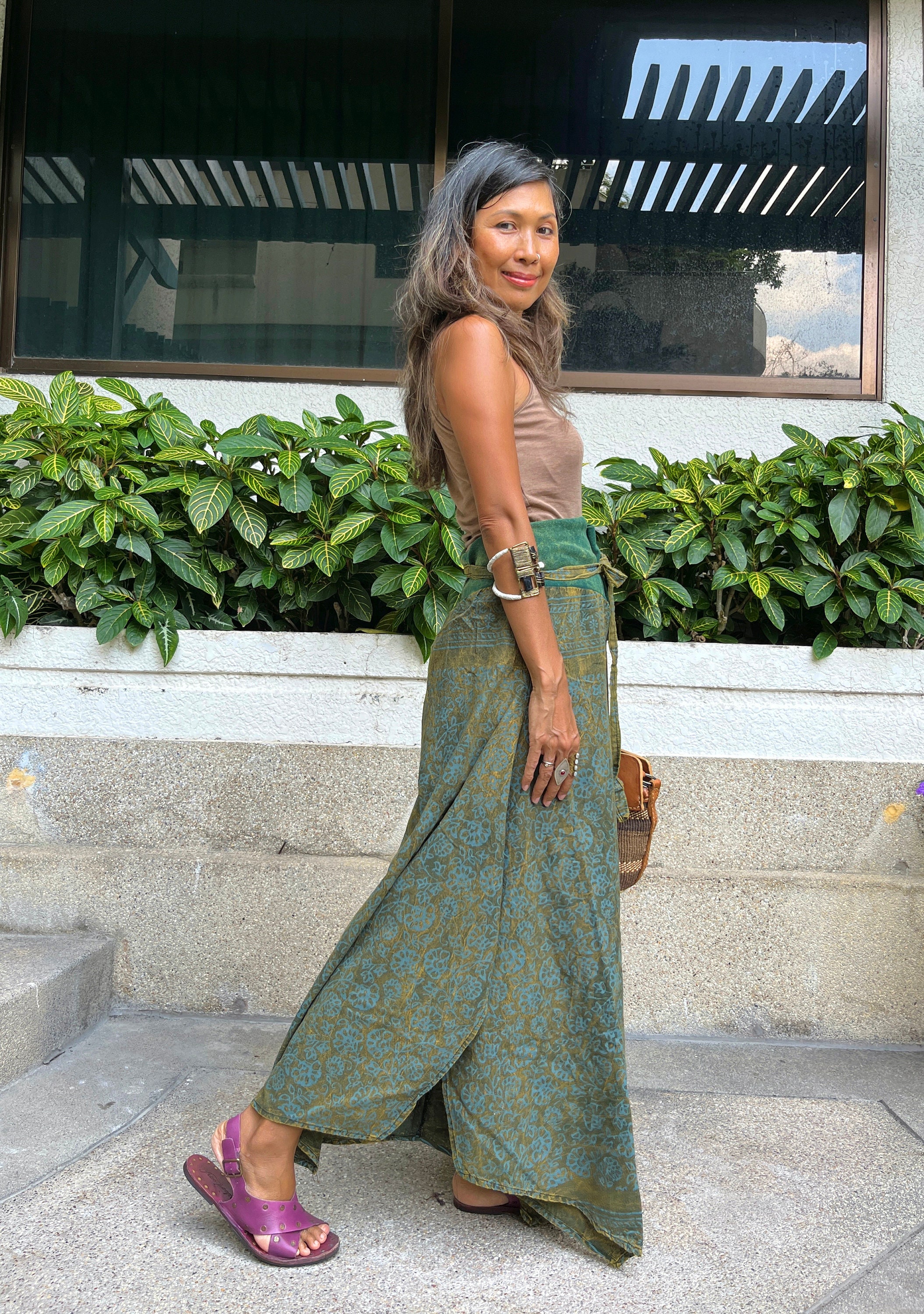 Boho Hippie Cotton Pants,tired Wide Leg Cotton Pants,block