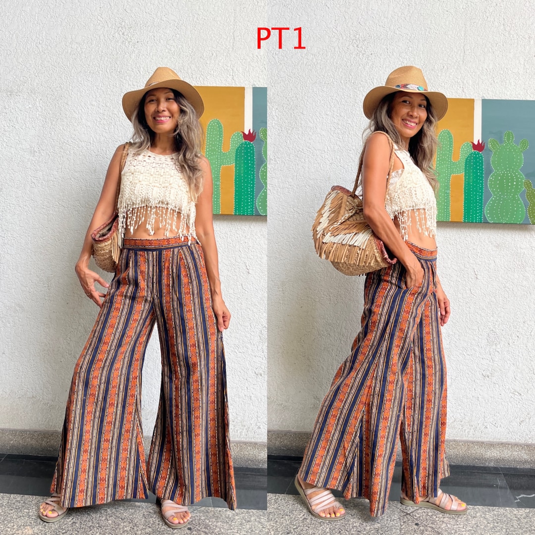 Pantalon de loisirs bohème hippie en velours côtelé à bas cloche